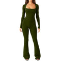 Women Long Sleeve Belly Waist Shaping And Hip Lift Square Collar Wide Leg High Elastic Jumpsuit - DanaFashionstore