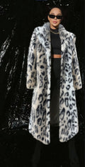 Women's Leopard Print Imitation Fur Fox Long-cut Coat Hooded