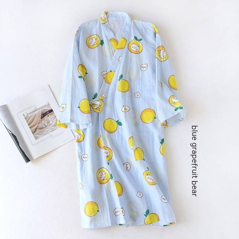 Women Bathrobe Nightdress Long Sleeve Nightgown Cotton Gauze - Dana Fashion