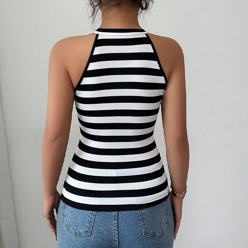 Striped Sleeveless Vest Female All-matching Jumper
