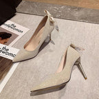 Women's Sequin Stiletto High Heels With Pointed Bow - DanaFashionstore