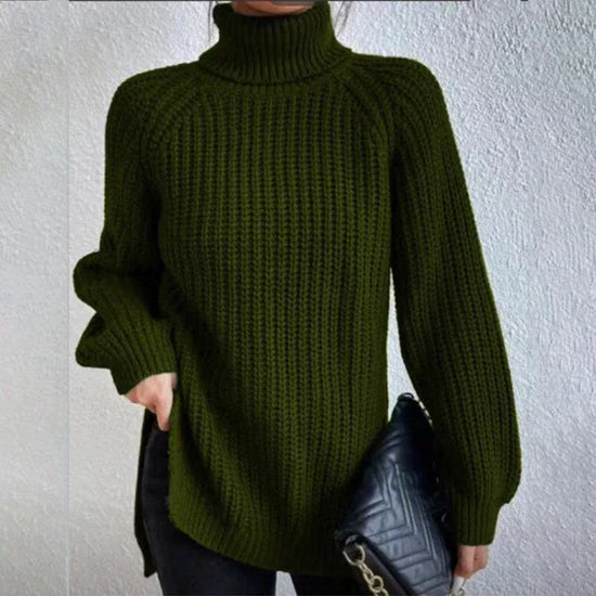 Turtleneck Pullover Sweater With Split Design Fashion Simple Solid Color Long Sleeve Tops Women's Clothing - DanaFashionstore