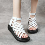 New Ethnic Style Retro Wedge Sandals Women's Casual Bag Heel Sandal Boots Cowhide Fish Mouth Sandals - DanaFashionstore