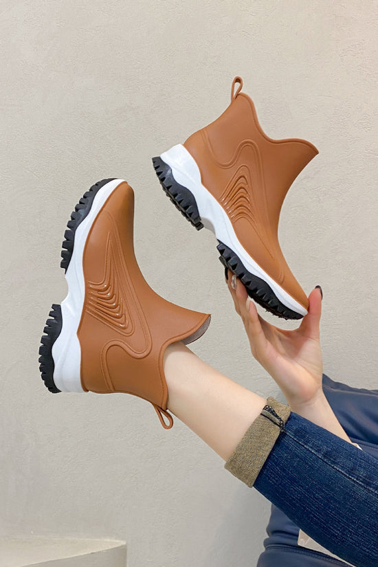 Fashion Color Blocking Thick Sole Low Top Women's Rain Boots