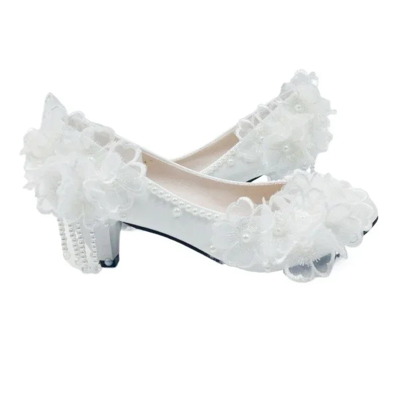 Male Lace High-heeled Shoes Korean Style, Flower Rhinestone Tassel Bride - DanaFashionstore