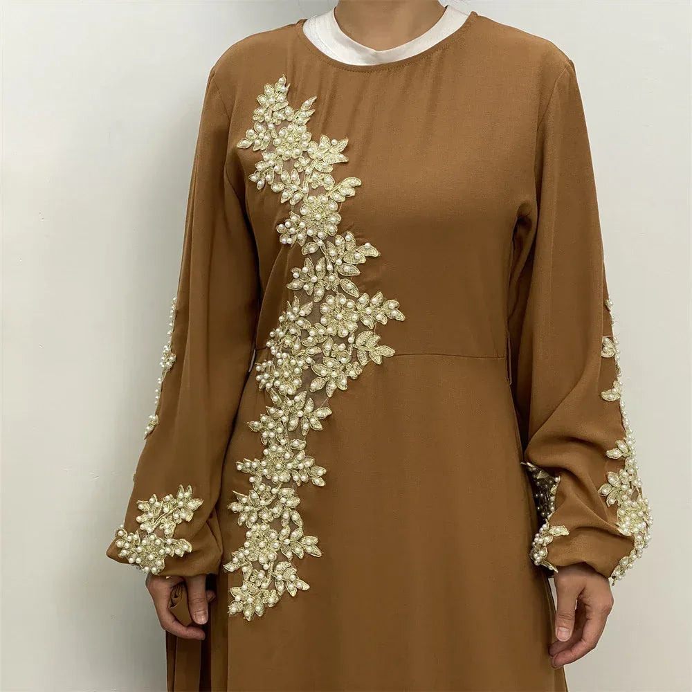 Fashion Lace Beaded Muslim Dress Women - DanaFashionstore