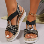 Plus Size Women's Metal Buckle Decorative Hemp Rope Sandals - DanaFashionstore