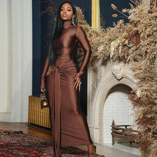 Women's Solid Color Round-neck Long-sleeved Dress - DanaFashionstore