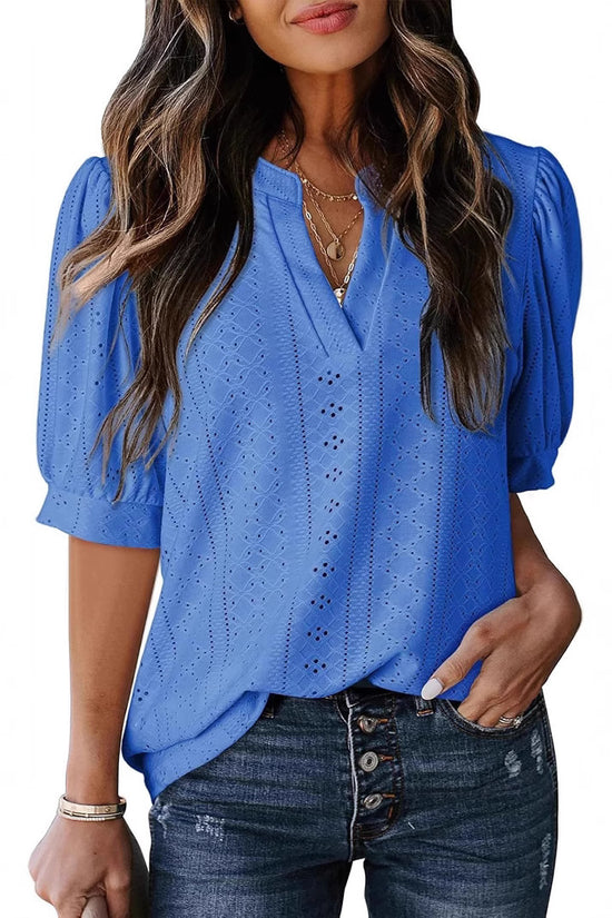 Women's Summer Business Casual Blouse V-neck Short Sleeve Shirt