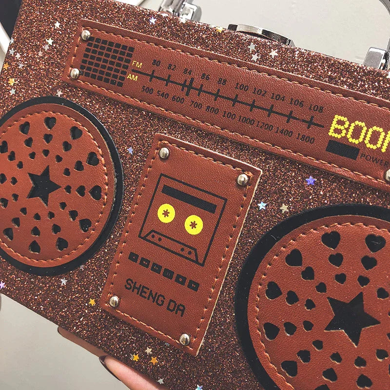 Sequins box bag radio handbag bright surface Harajuku wind Messenger bag - DanaFashionstore