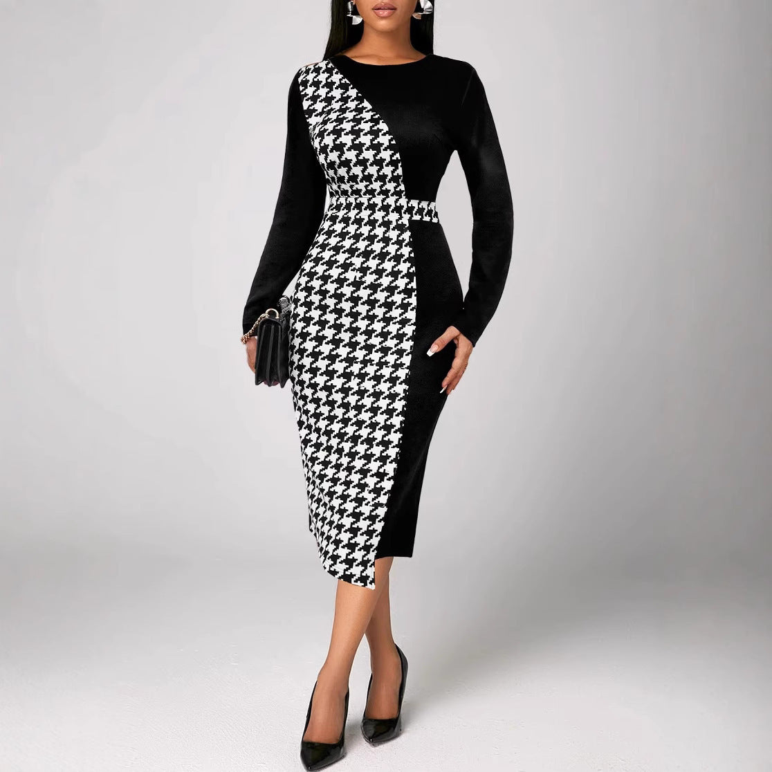 Multicolor Printing Cross Hem Neck Stripe Long Sleeve Plus Size Dress - Dana Fashion