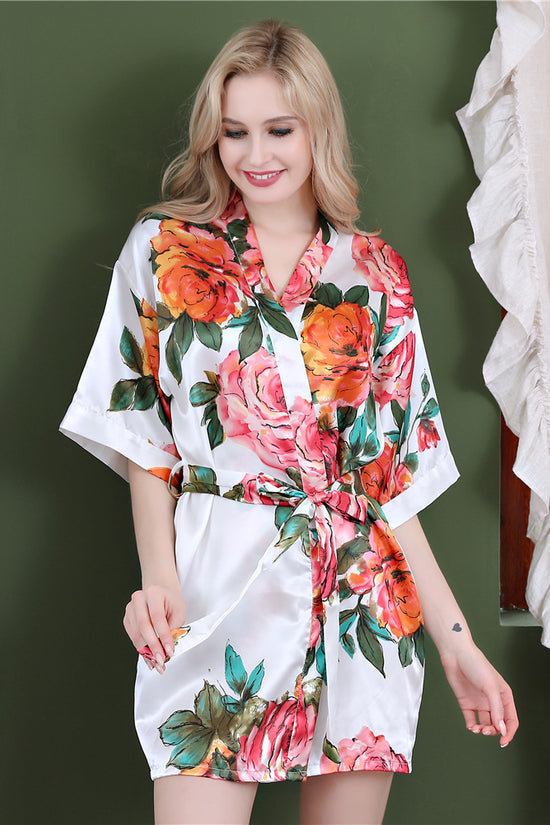 Hand-painted peony simulation silk nightgown - Dana Fashion