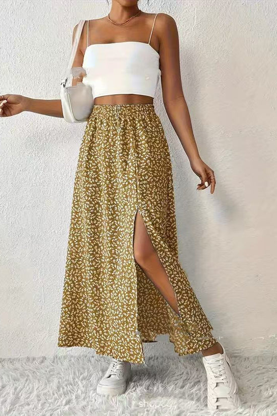 Women's Fashionable With Side-slit Printed Skirt