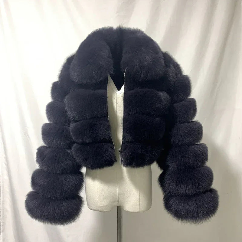 Women's Fur Coat Fox Fur Stitching Short Lapel Long Sleeve Coat - DanaFashionstore