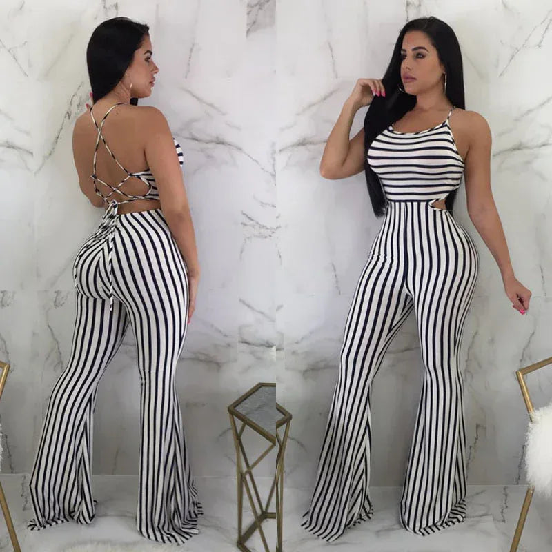 Striped slim-fit jumpsuit women - DanaFashionstore