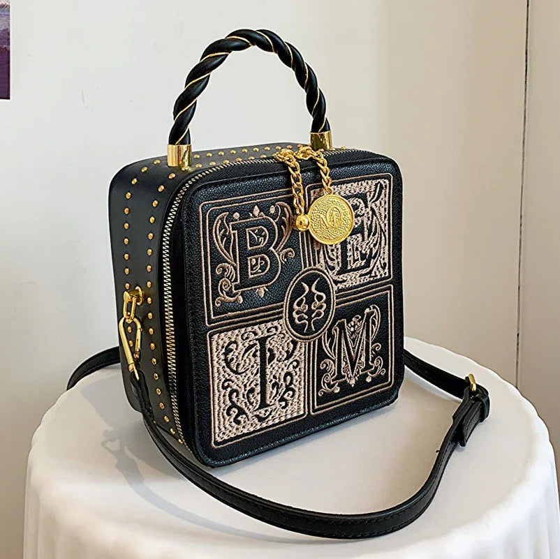 Versatile One Shoulder Crossbody Embroidered Small Square Bag - DanaFashionstore