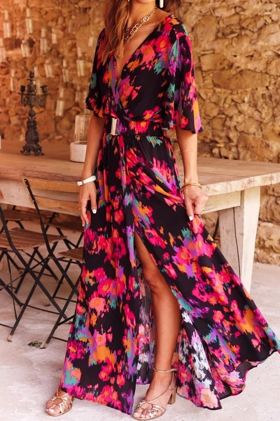 Women's Graceful And Fashionable Slimming Printed Cinched Mid-length Dress