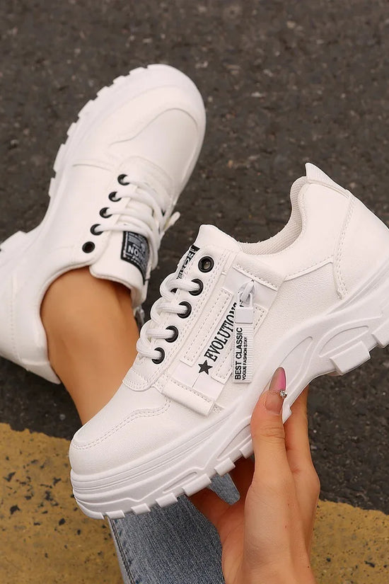 Lace-up Sports Shoes With Side-Zipper Design Fashion Thick-soled Round-toe Casual Shoes For Women Sneakers - DanaFashionstore