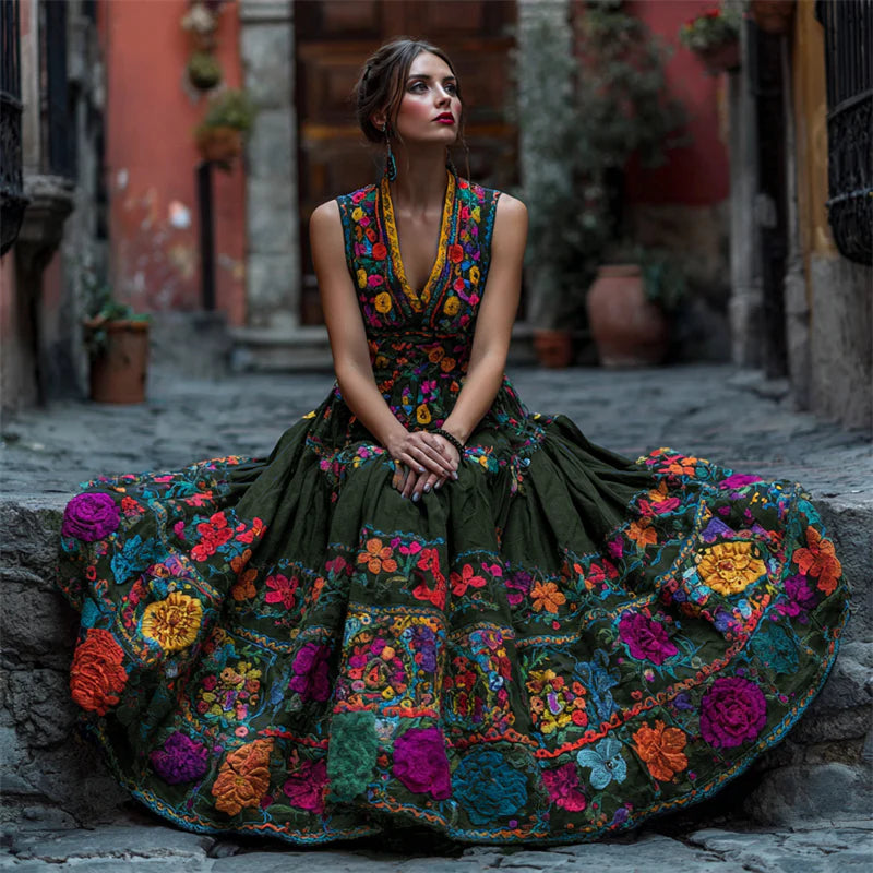 Fashion Digital Printed Women's V-neck Sleeveless Dress