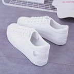 Fashion New Woman PU Leather Shoes Ladies Breathable Cute Heart Flats Casual Shoes White Sneakers - DanaFashionstore