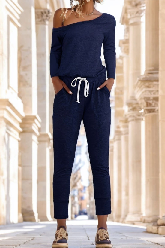 Women'S Black Off-Shoulder Long Sleeve Jumpsuit