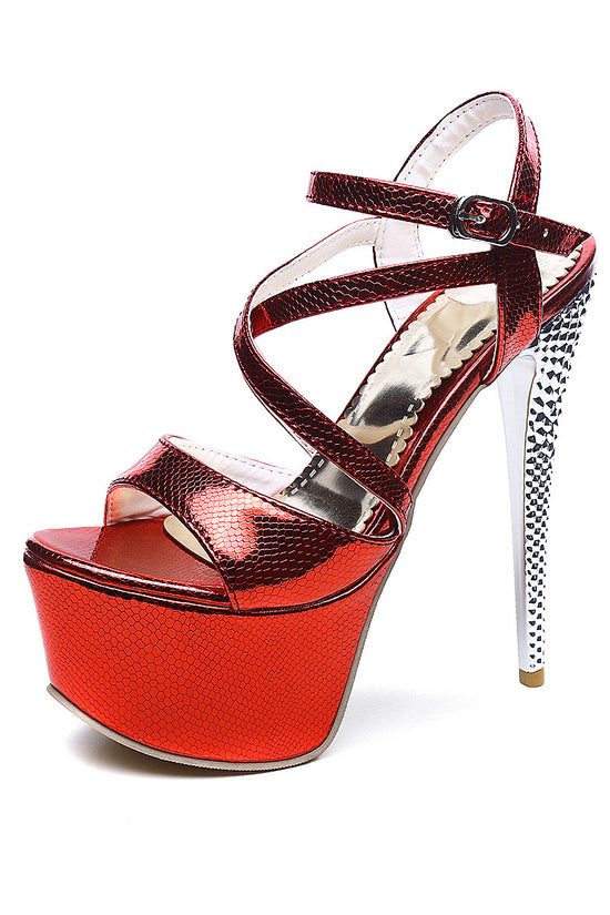 New Faux Leather Buckle Fish Mouth Stiletto Sandals