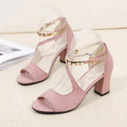 High-heeled suede sandals with buckled chunks with fish mouth sandals - DanaFashionstore