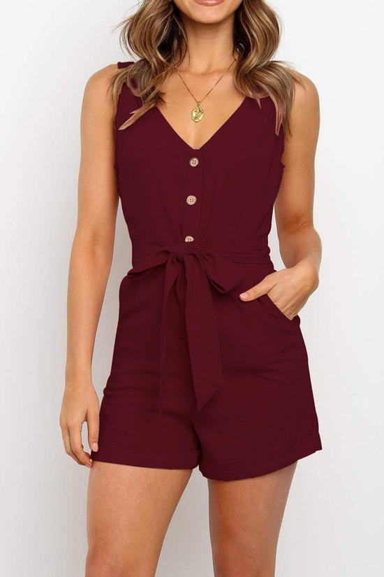 V-neck strapless jumpsuit with button belt