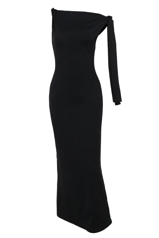 One-shoulder Ribbon Long Dress Ins Fashion Slim Sleeveless Dresses For Evening Party Club Clothing Women - DanaFashionstore