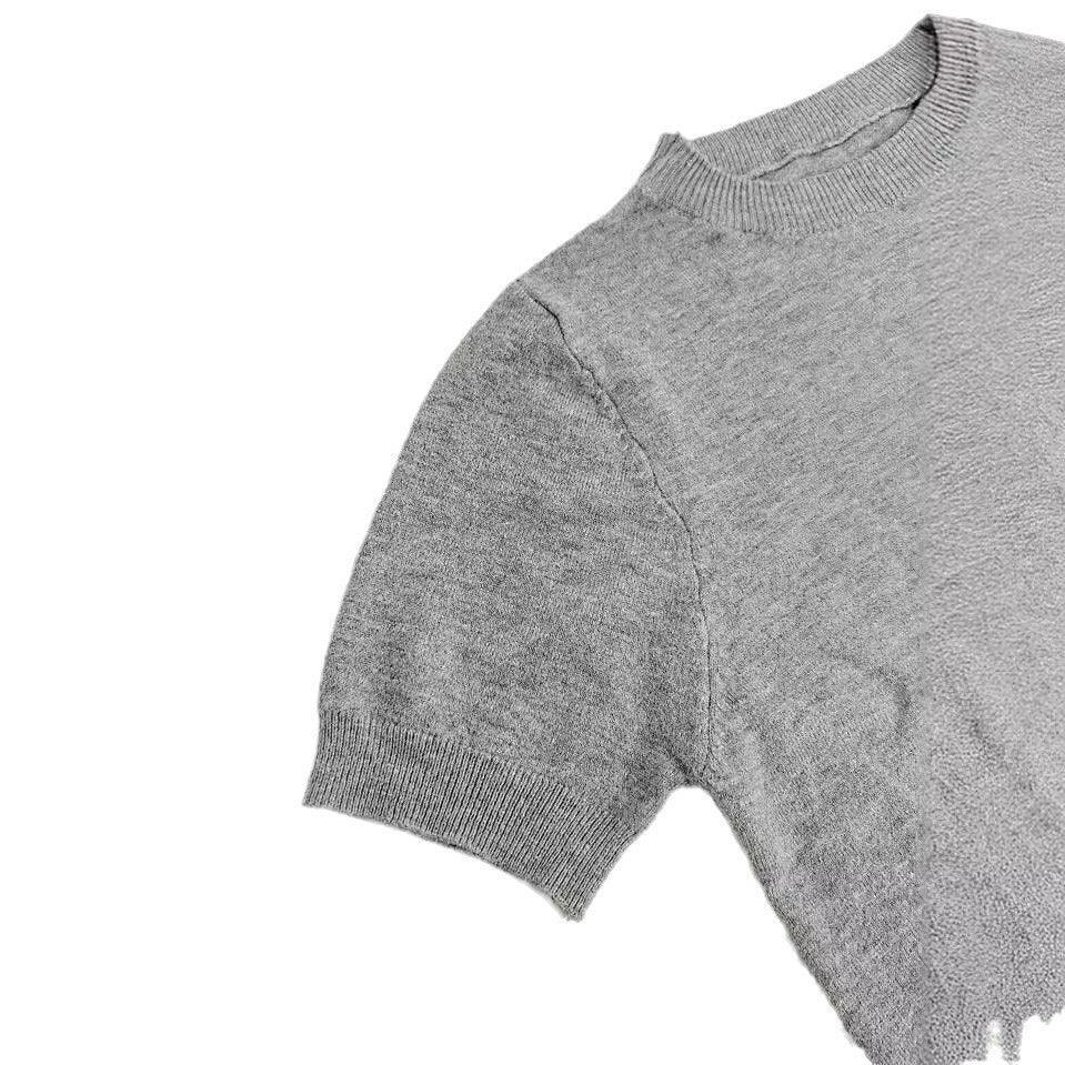 Simple Niche Round Neck Solid Color French Short Sleeve Sweater Sweater - DanaFashionstore