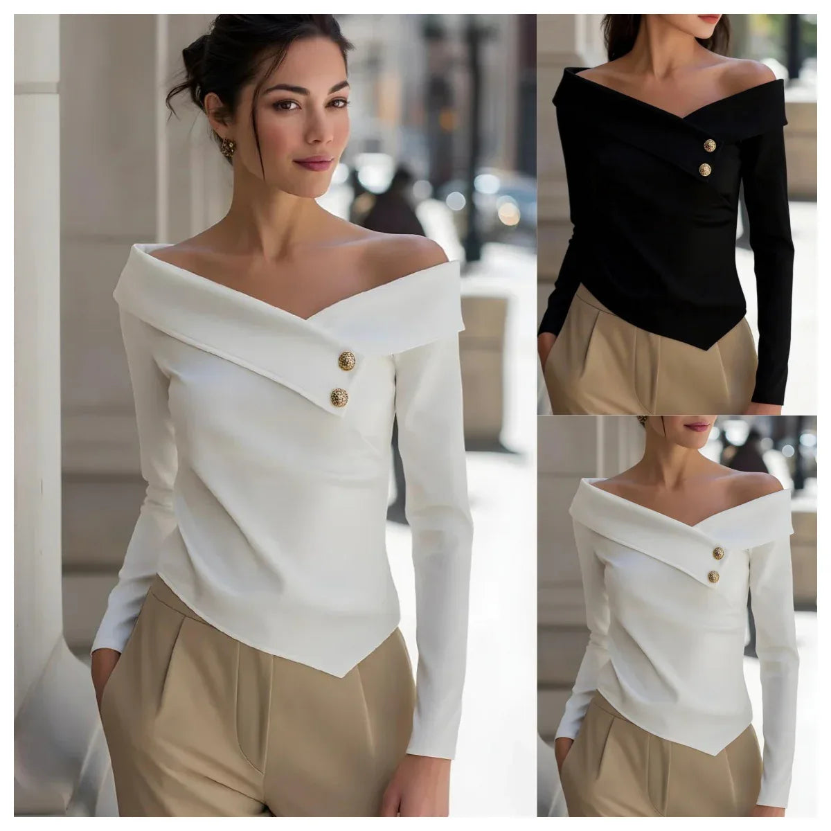 Autumn Elegant Women's Off-Shoulder Long Sleeve Shirt - DanaFashionstore