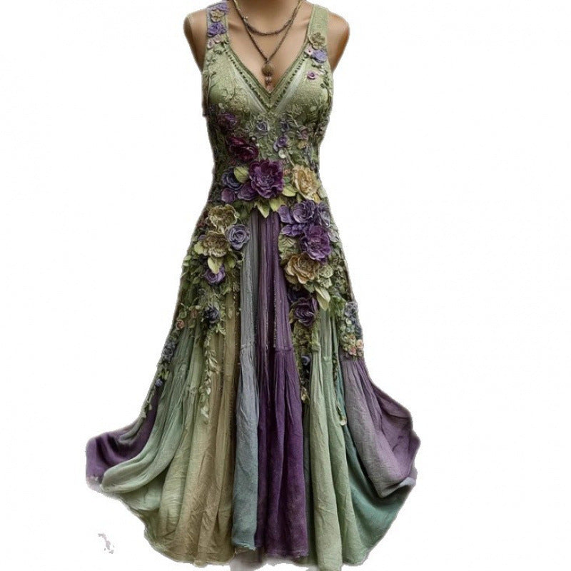 Womens Loose-fitting Dress With A Creative Pattern Sleeveless Dress