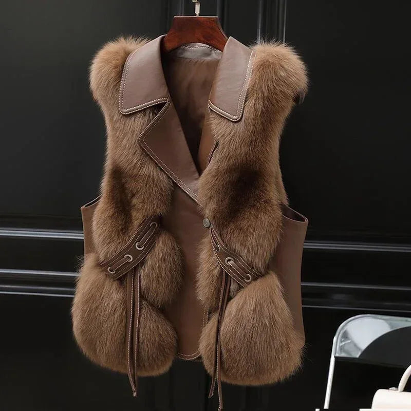 Fur Vest Short Coat 2026 - Patchwork Fox Fur Jacket Women's Warm Vest - DanaFashionstore