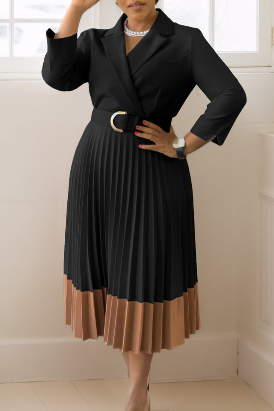 Suit Collar Fashion Elegant Pleated African Dress