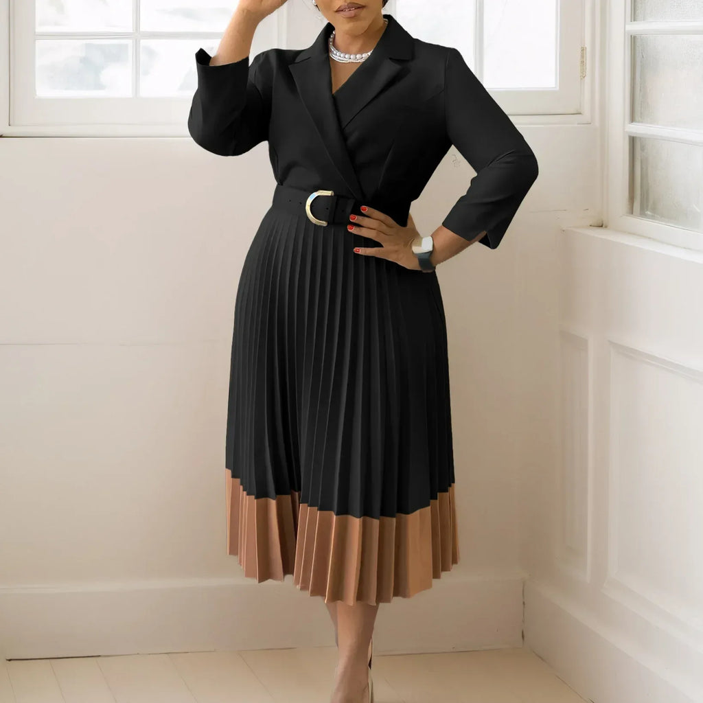 Suit Collar Fashion Elegant Pleated African Dress - DanaFashionstore