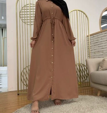 Collared Cardigan, Full-button Fitted Long Dress