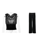 Polka Dots Print Oblique Shoulder Tops Summer Patchwork Chiffon Crop Top Women Sexy Sleeveless Lace Up Backless Blouse Casual Streetwear Tee - DanaFashionstore