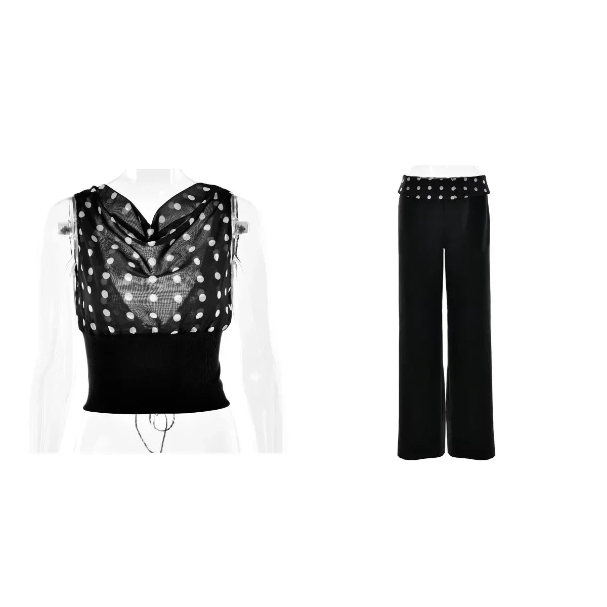 Polka Dots Print Oblique Shoulder Tops Summer Patchwork Chiffon Crop Top Women Sexy Sleeveless Lace Up Backless Blouse Casual Streetwear Tee - DanaFashionstore
