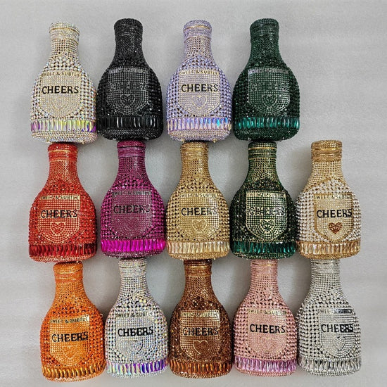 Champagne Bottle Rhinestone Evening Clutch Women's Bag - Dana Fashion