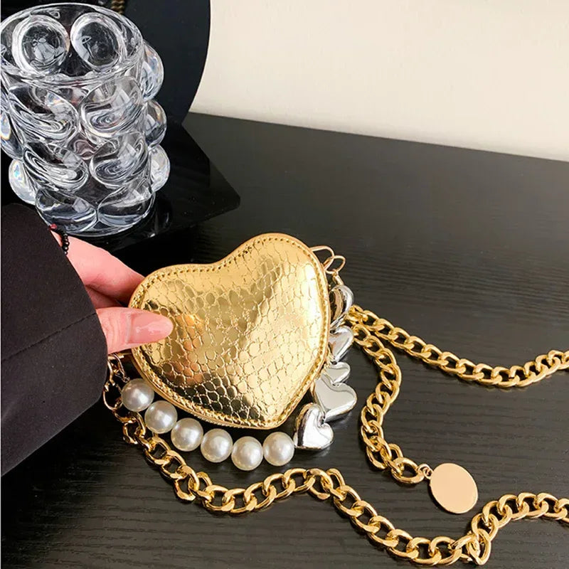 Mini Love-shape Pearls Handbag Fashion Cute Chain Lipstick Bag Women's Bright Candy Color Shoulder Messenger Bag - DanaFashionstore