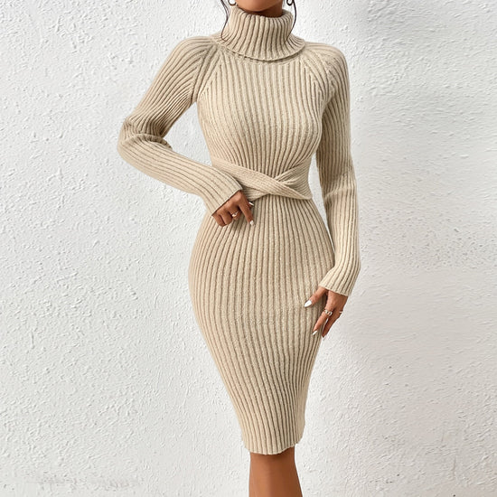 Autumn And Winter Outfit High-neck Slim-fit Sweater Dress
