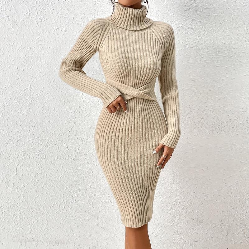 Autumn And Winter Outfit High-neck Slim-fit Sweater Dress - DanaFashionstore