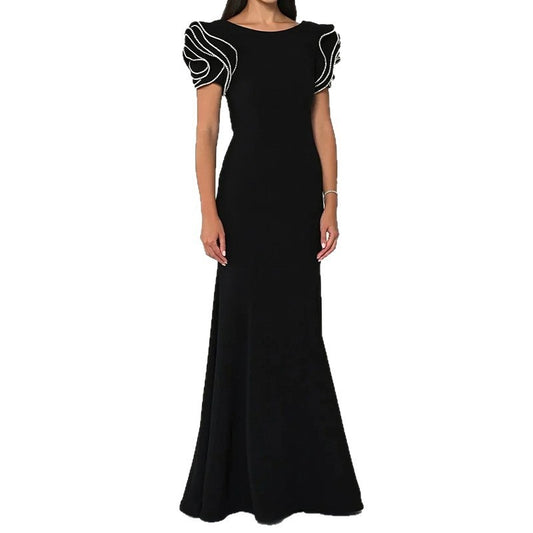 Round Neck Petal Sleeve Fishtail Skirt Dress - Dana Fashion