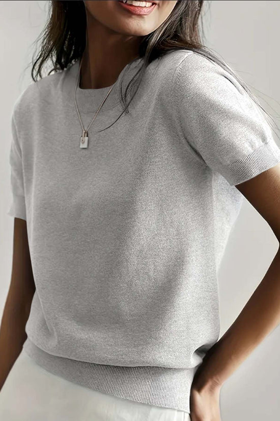 Simple Niche Round Neck Solid Color French Short Sleeve Sweater Sweater