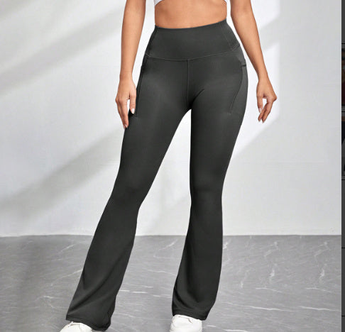 High Waisted Pocket Micro Flared Yoga Pants - Dana Fashion