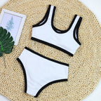 Sexy Black And White Color Matching High Waist Split Bikini Swimsuit - DanaFashionstore