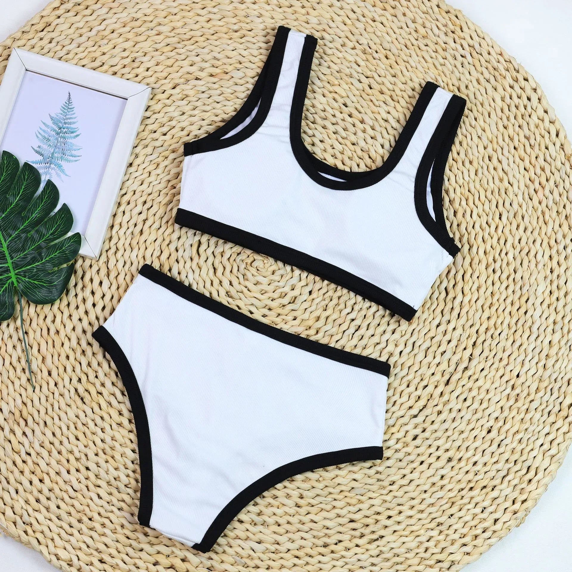 Sexy Black And White Color Matching High Waist Split Bikini Swimsuit - DanaFashionstore