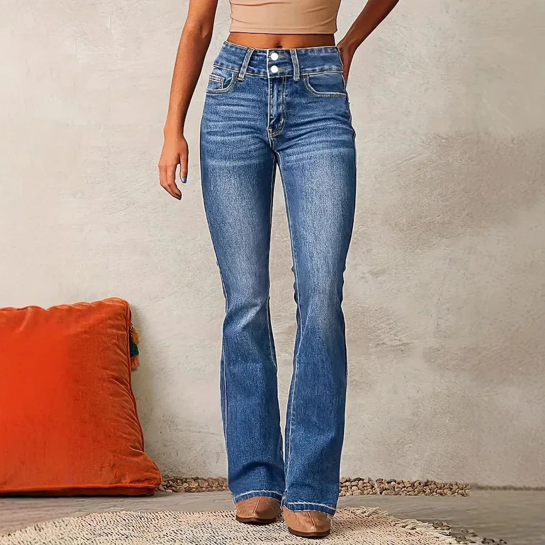 Skinny Flared Jeans With Pockets Fashion Button Zipper Trousers Women's Slim Denim Pants - DanaFashionstore