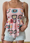 Women's Vacation Hibiscus Printed Ruffle Hem Casual Camisole Top Graphic Tees - DanaFashionstore
