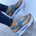 Ladies Thong Platform Heightened Solid Color Buckle Velcro Sandals - DanaFashionstore